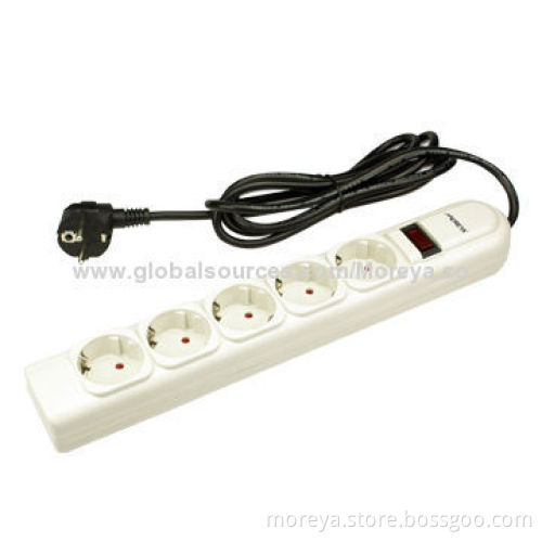 European standard power strip with 5 socket outlets, extension cord, overload protection
